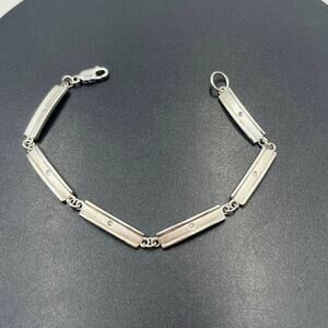 HD/N Signed  Vintage 925 Sterling Silver Panel Link Diamond
Accent Bracelet